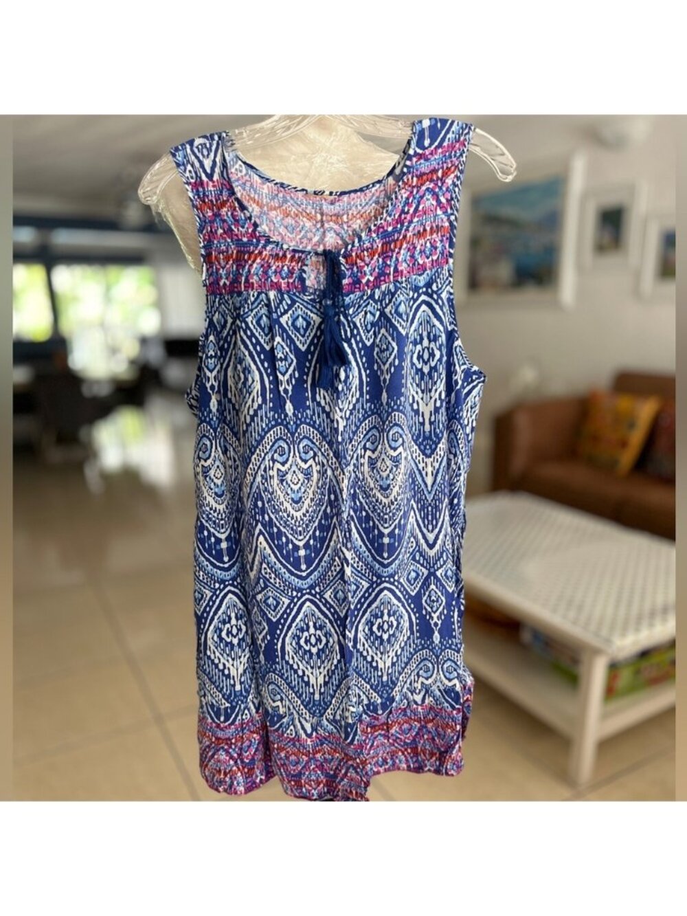 Blue and Pink Patterned Women's Top